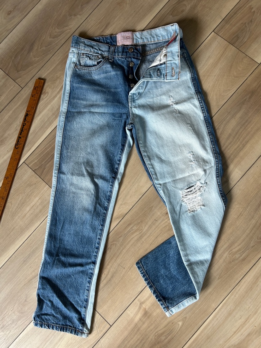 REVICE DENIM size 26x25 colorblock distressed two tone button fly jeans
